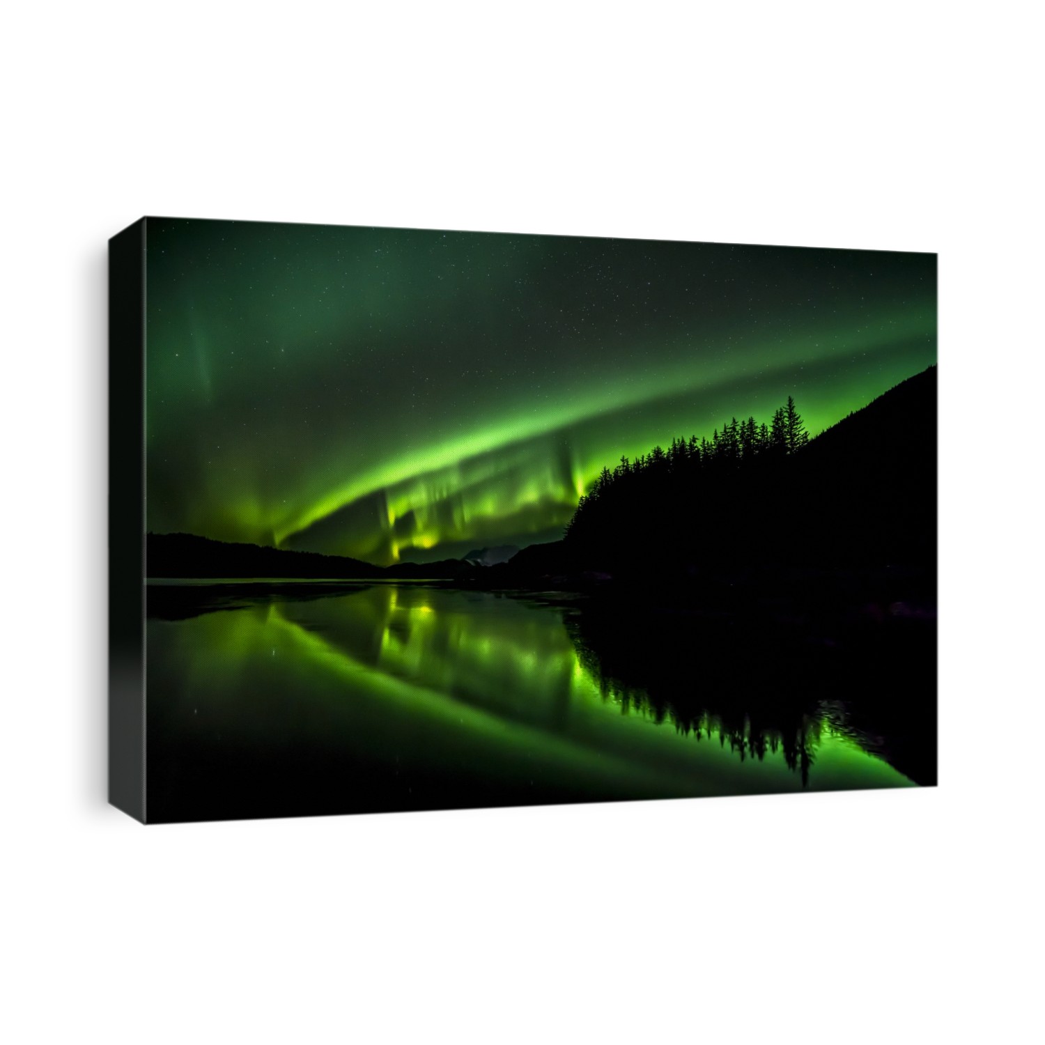 Green Northern lights, Tongass National Forest, near Juneau, Southeast Alaska; Alaska, United States of America