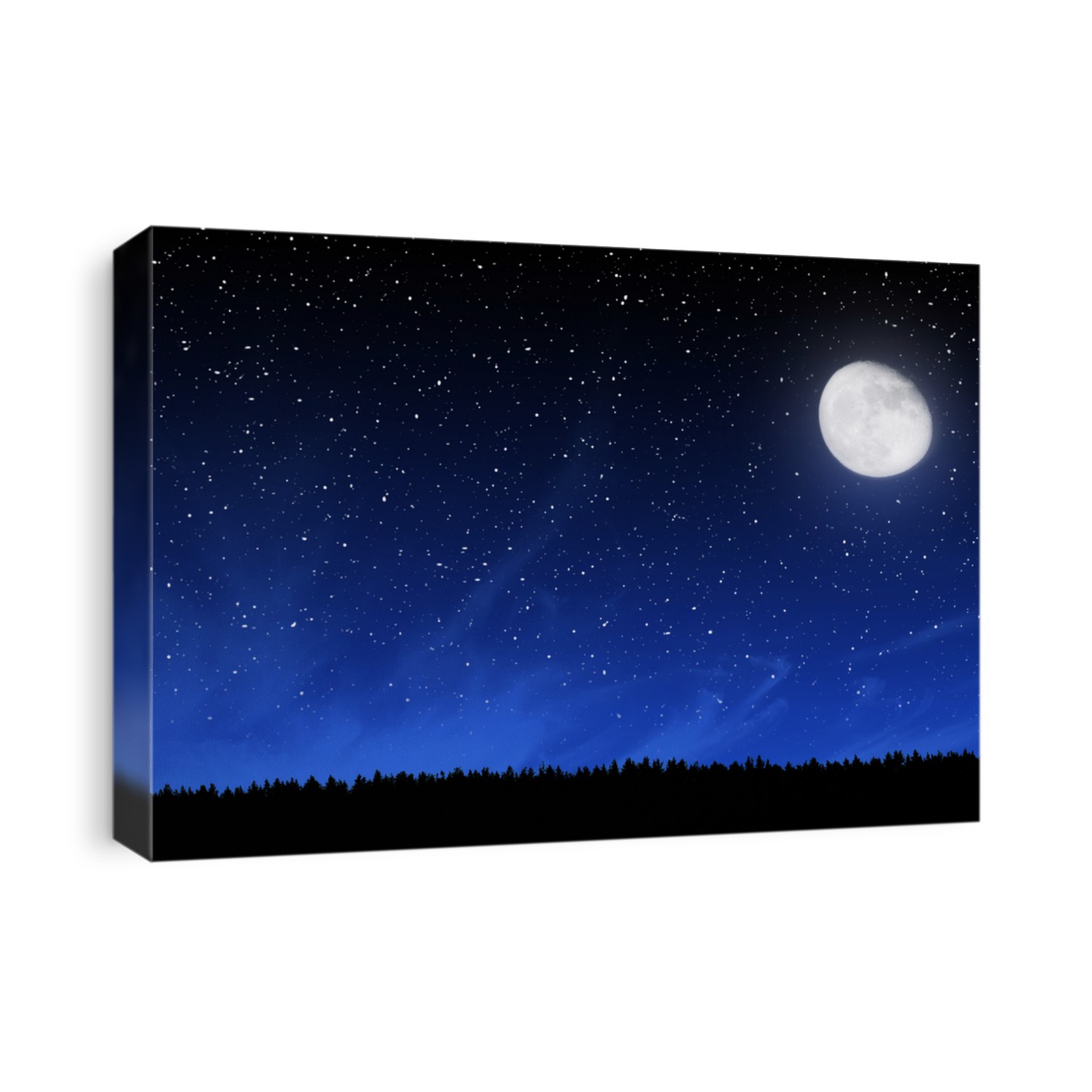 Deep night sky with many stars and moon over forest background